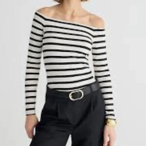 J.crew black/white Off-the-shoulder long-sleeve shirt striped stretch cotton XL